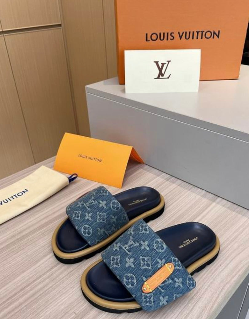 DENIM LV SLIDES