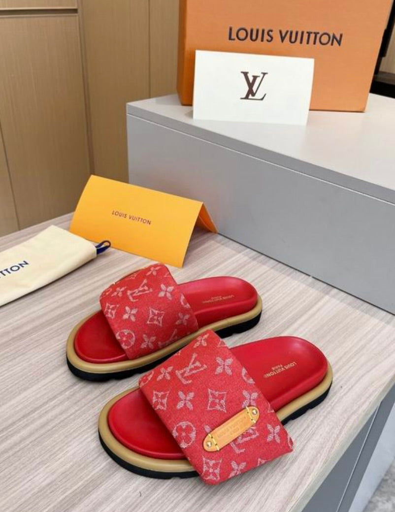 DENIM LV SLIDES