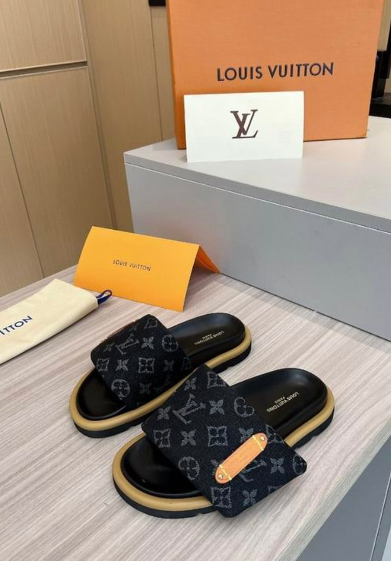 DENIM LV SLIDES