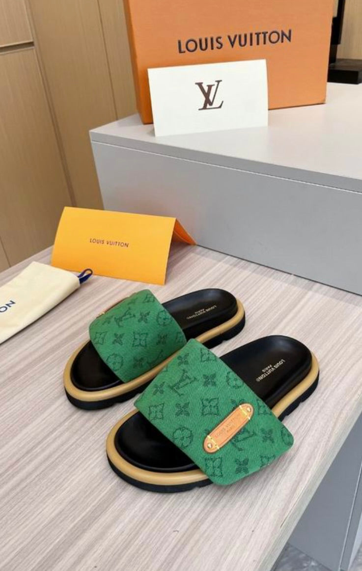 DENIM LV SLIDES